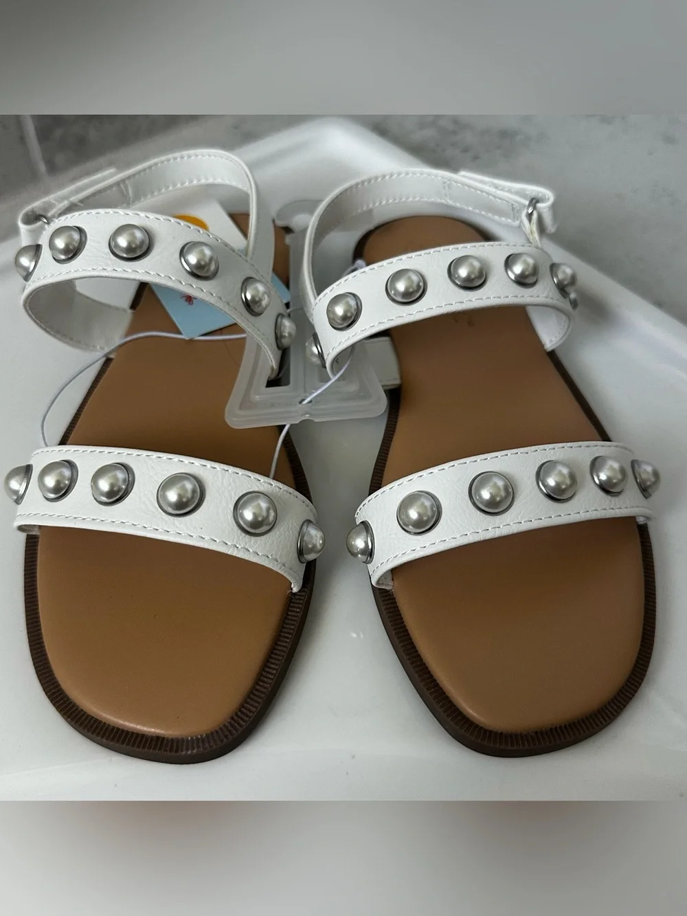 Cat & Jack White Pearl-Stud Girls' Strappy Sandals Size 1